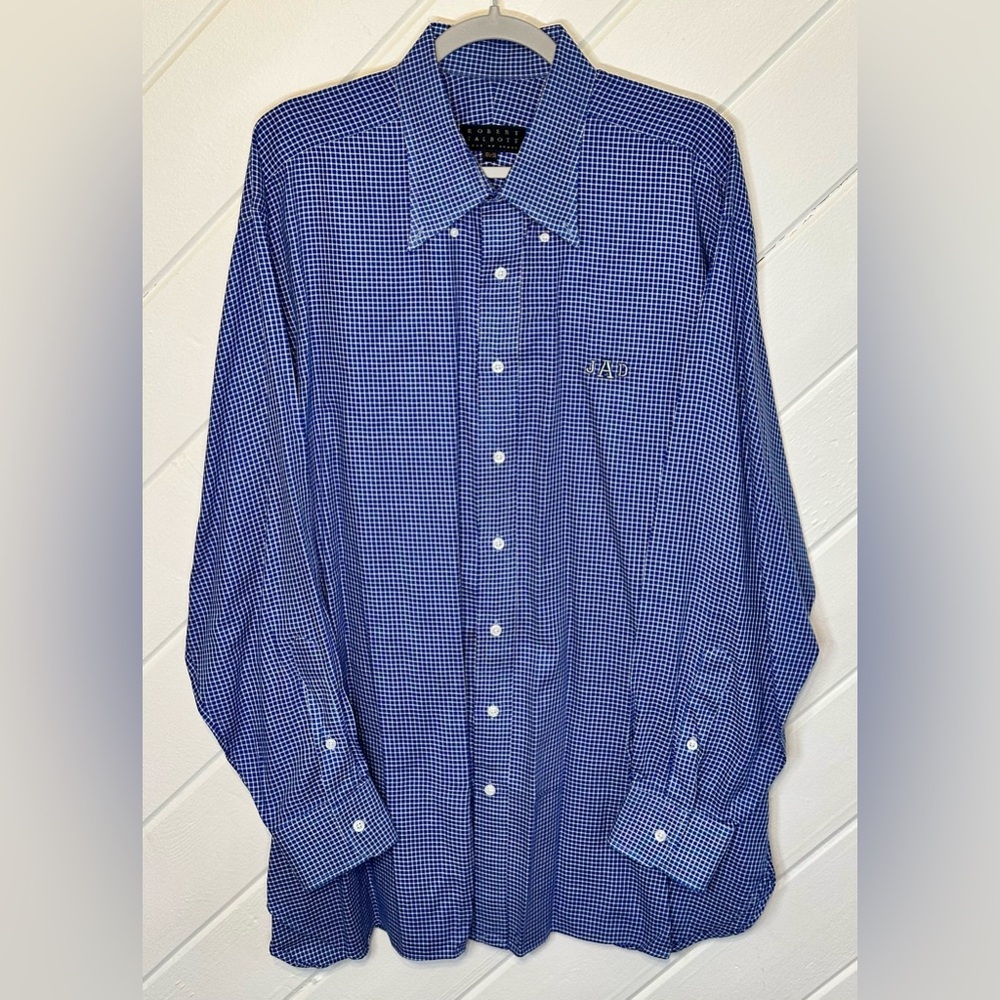 Robert Talbott Best of Class Button Down L/S Shirt-Blue Plaid-18.5-36-Monogram